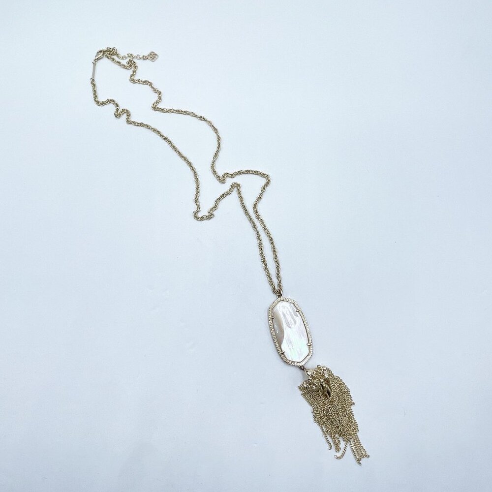 Kendra Scott Gold Long Necklace Mother-Of-Pearl Pendant & Tassel Chain